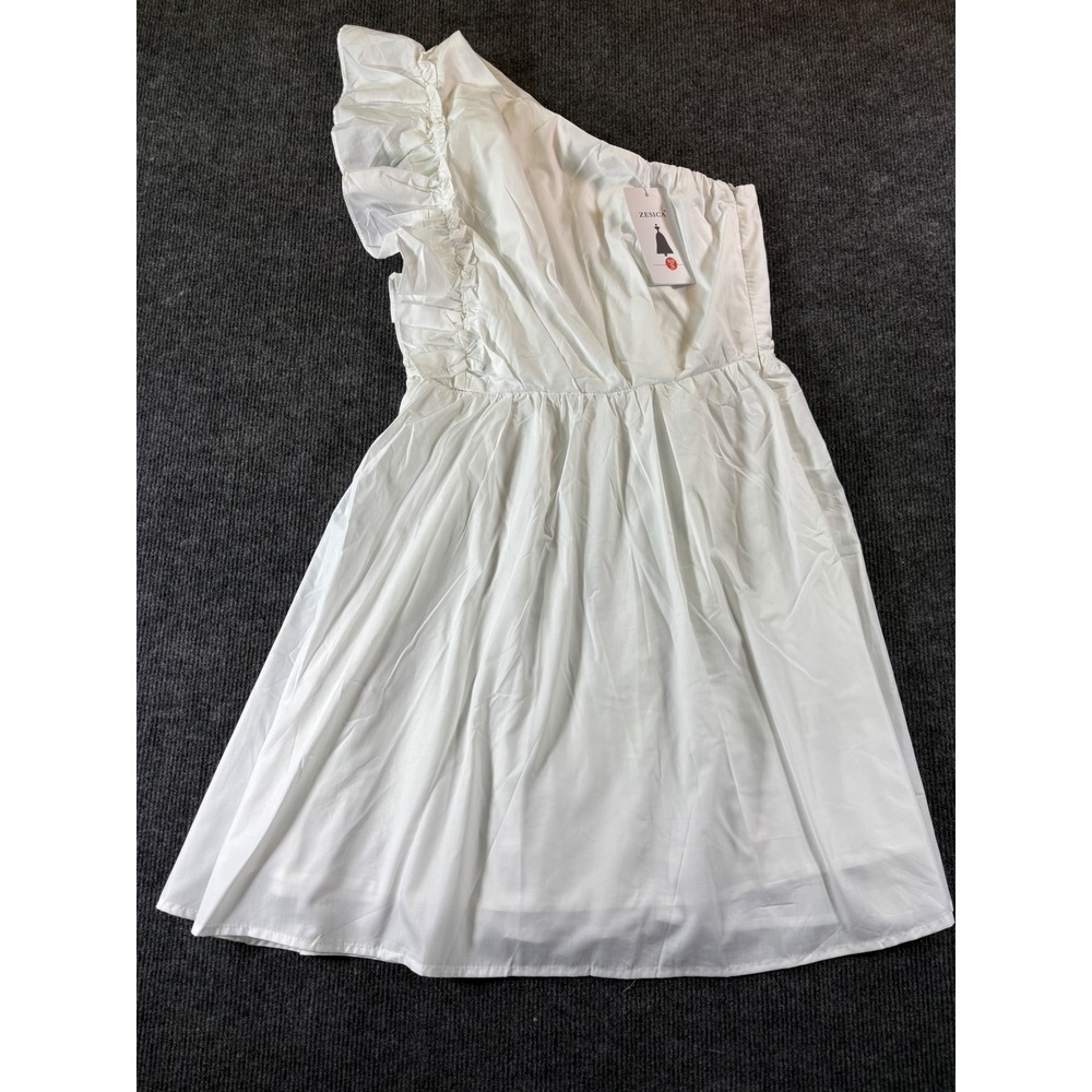 Zesica Womens White One Shoulder Ruffle Mini‎ Dress Size S NWT Summer Party